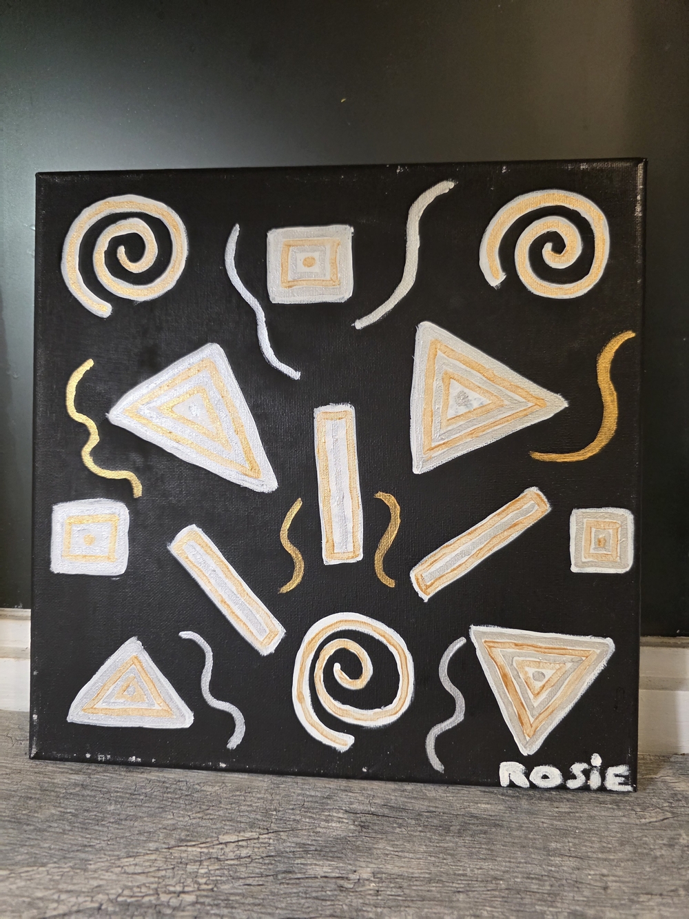 Abstract Geometric Wall Art in Black, White & Gold by